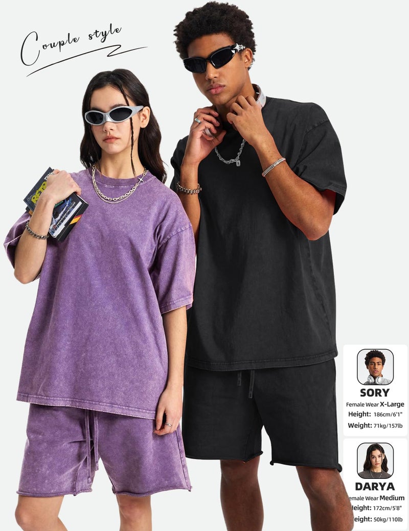 Arssm Mens Oversized T Shirts Cotton Acid Wash Baggy Tees Loose Fit Vintage Heavyweight T-Shirts(BlackPinkPurpleBlueBeige-XL) - Image 4