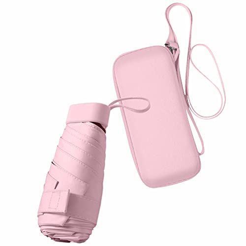 ESUFEIR Mini Sun Umbrella for Purse With Case, Small Compact UV Umbrella Travel Essentials, Lightweight Portable Parasol Windproof for Women Men Kids (Pink) - Image 1
