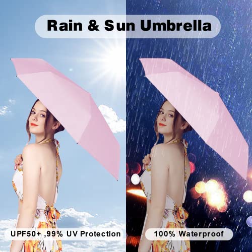 ESUFEIR Mini Sun Umbrella for Purse With Case, Small Compact UV Umbrella Travel Essentials, Lightweight Portable Parasol Windproof for Women Men Kids (Pink) - Image 3