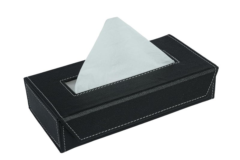 LEEZEL| Tissue Box Holder with 100 Pulls Cotton Rags Tissue | Handcrafted Fine Leather - Like Finish | for Gifting, Office Desks, Cars & Home Décor | Durable & Water Resistant. (Black) - Image 1