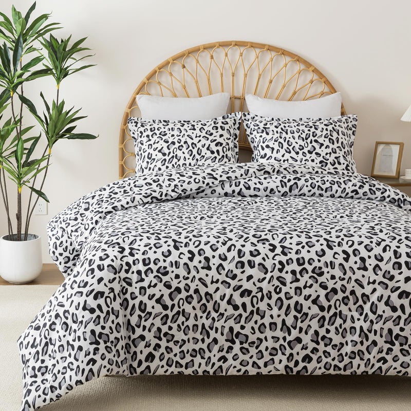 Caressma White Leopard Print Comforter Set, Twin Size 2 Pieces for All Seasons, Untamed Wilderness Style Comforter with Pillowshams, Ultra Soft Microfiber - Image 1