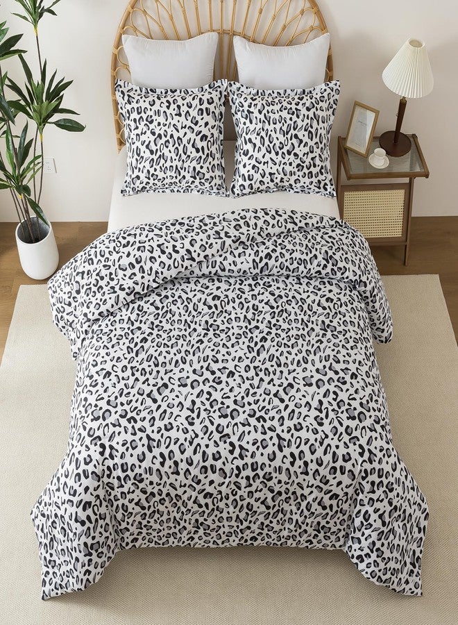 Caressma White Leopard Print Comforter Set, Twin Size 2 Pieces for All Seasons, Untamed Wilderness Style Comforter with Pillowshams, Ultra Soft Microfiber - Image 3
