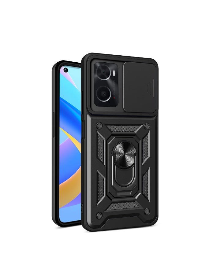 Case Cover Shockproof Protective Case with Camera Protection and Metal Ring Compatible with  Oppo A57/ A77/ A57s/ A57E (Black) - Image 1