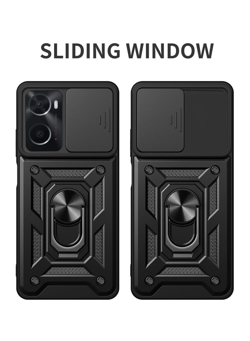 Case Cover Shockproof Protective Case with Camera Protection and Metal Ring Compatible with  Oppo A57/ A77/ A57s/ A57E (Black) - Image 2