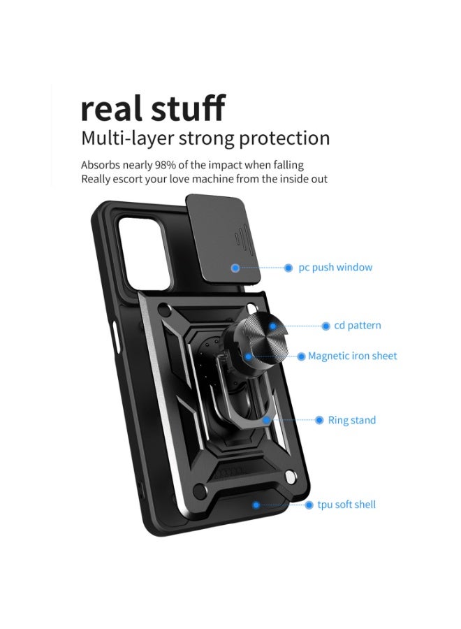 Case Cover Shockproof Protective Case with Camera Protection and Metal Ring Compatible with  Oppo A57/ A77/ A57s/ A57E (Black) - Image 3
