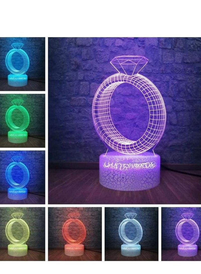 althiqahkey 3D Illusion Lamp LED Multicolor Night Light Romantic Ring Bedside Desk Lamp Table Lamp Multicolor USB Powered for Wedding Bedroom Decor Children s Room Decoration - Image 2