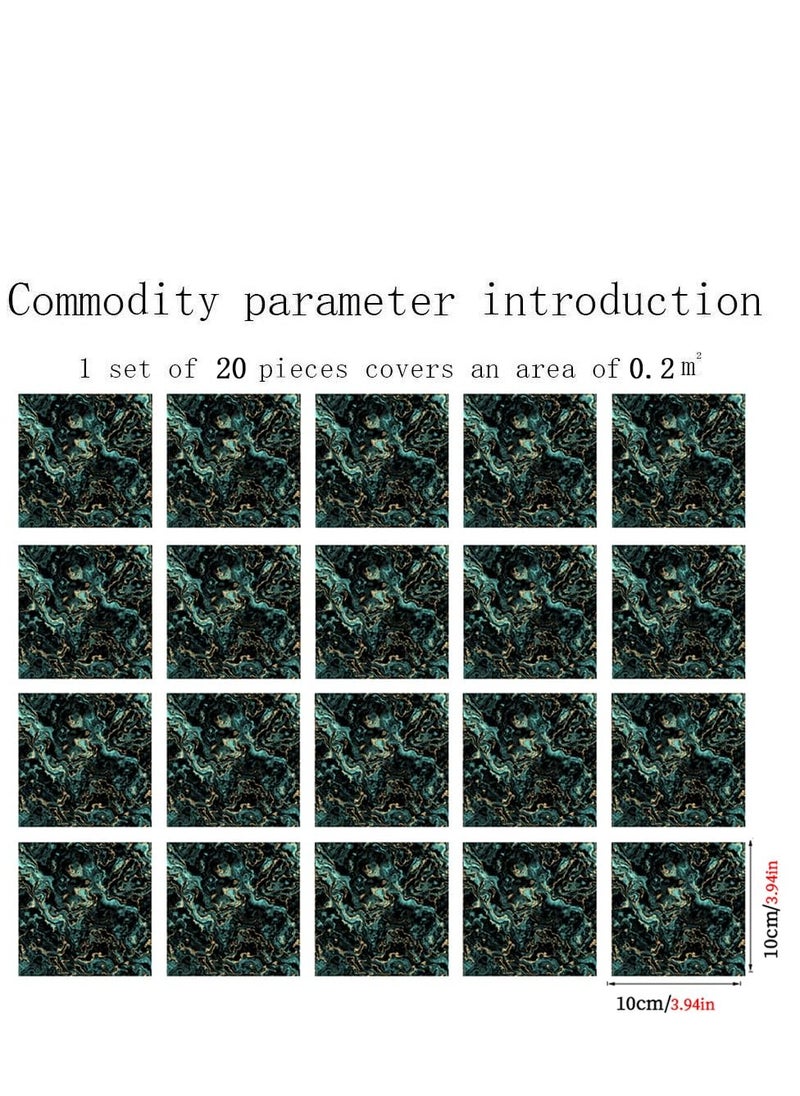 20 Pieces Marble Tile Stickers, PVC Waterproof Oil Proof Self Adhesive Wall Stickers, Suitable for Kitchen Bathroom Home Decor (10x10cm Green)