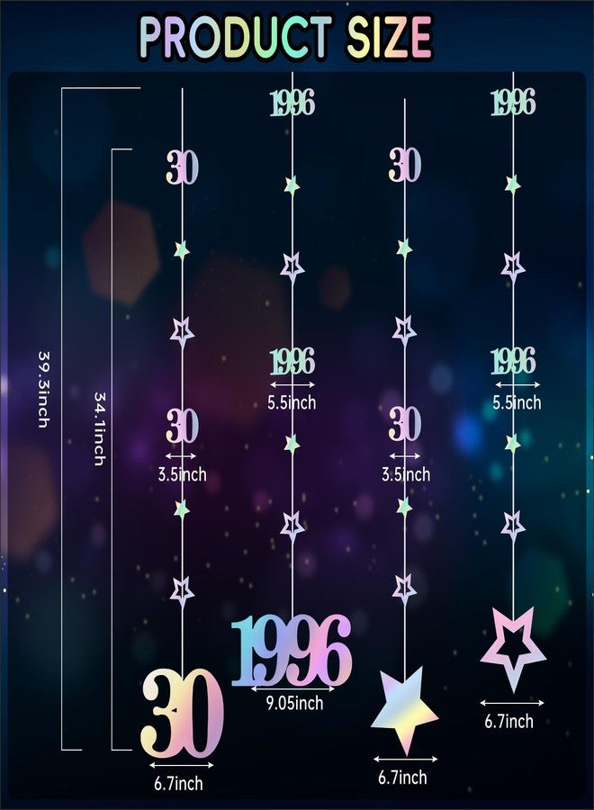 Eucutur Iridescent 30th Birthday Decorations for Him Her, Pre-Strung Glitter Twinkle Number Vintage 1996 30 Years Old Hanging Streamer Banner Party Supplies, Cheers 30th Birthday Anniversary Decor - Image 2