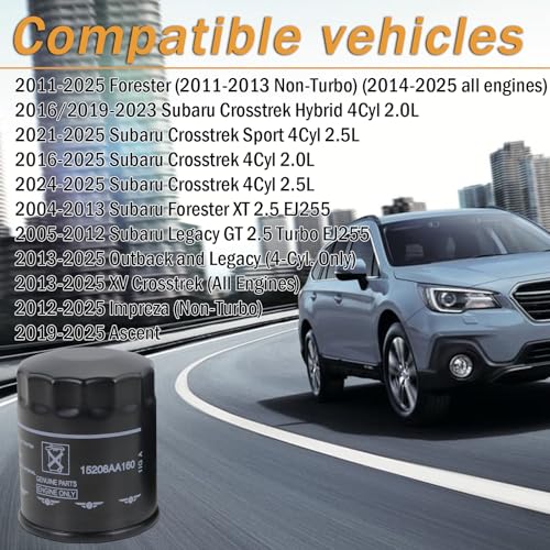 Kefly 15208AA21A Oil Filters fits for Subaru 2013-2025 Outback & Legacy, 2012-2025 Impreza, 2011-2025 Forester, 2016-2025 Crosstrek, 2013-2025 XV Crosstrek, 2019-2025 Ascent Replaces 15208AA160 (3 Pack) - Image 2