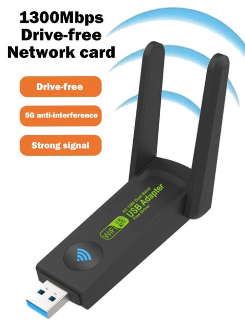 Wireless USB WiFi Adapter, 2.4/5Ghz Wireless Network External Receiver, Driver Free 1300Mbps Dual Band WiFi Dongle, Supporting Windows 11/10/8.1/8/7/XP
