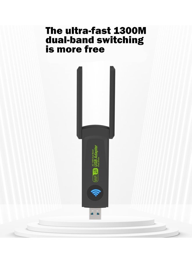Wireless USB WiFi Adapter, 2.4/5Ghz Wireless Network External Receiver, Driver Free 1300Mbps Dual Band WiFi Dongle, Supporting Windows 11/10/8.1/8/7/XP