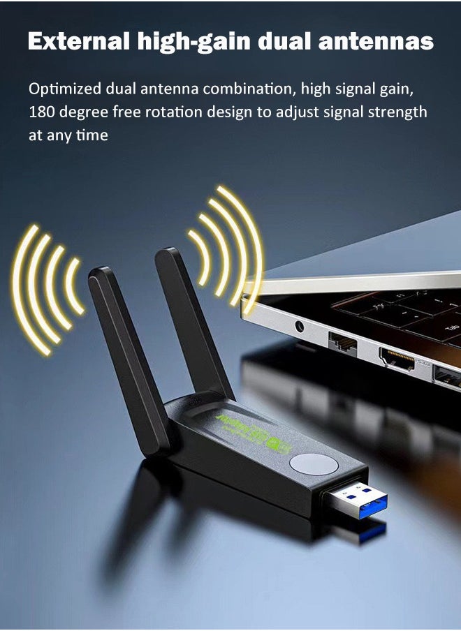 Wireless USB WiFi Adapter, 2.4/5Ghz Wireless Network External Receiver, Driver Free 1300Mbps Dual Band WiFi Dongle, Supporting Windows 11/10/8.1/8/7/XP