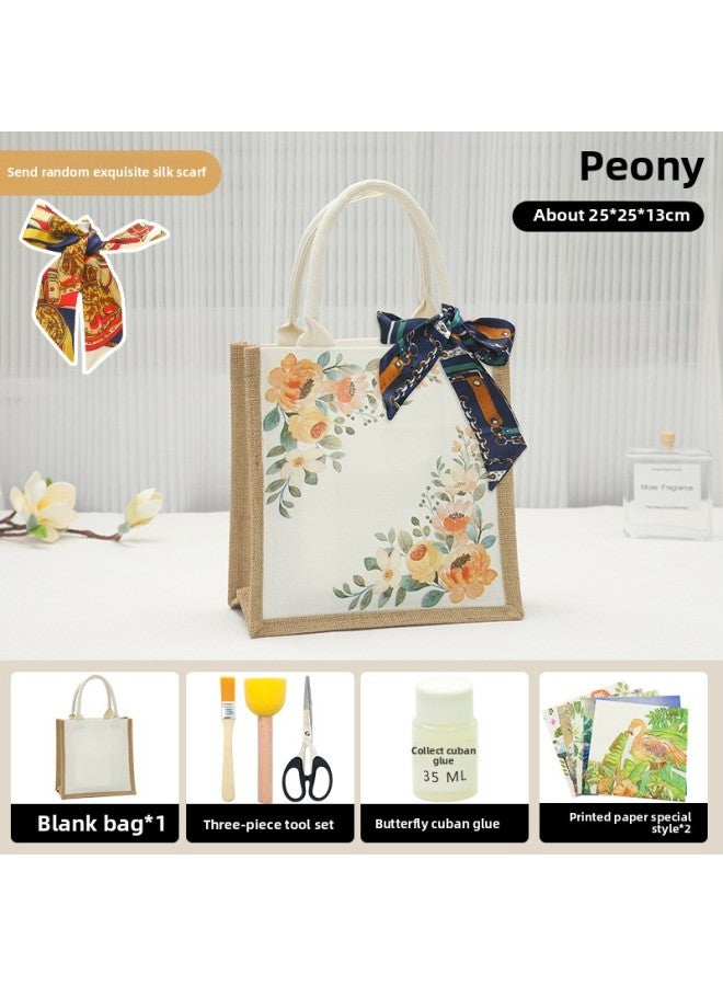 Thanksgiving Diy Handmade Butterfly Ancient Bart Canvas Tote Bag Sack Paste Group Building Parent-child Material Bag Warm-up Field-Color:LB-N20 Peony Material Contains Scissors Glue_vertical  - Image 1