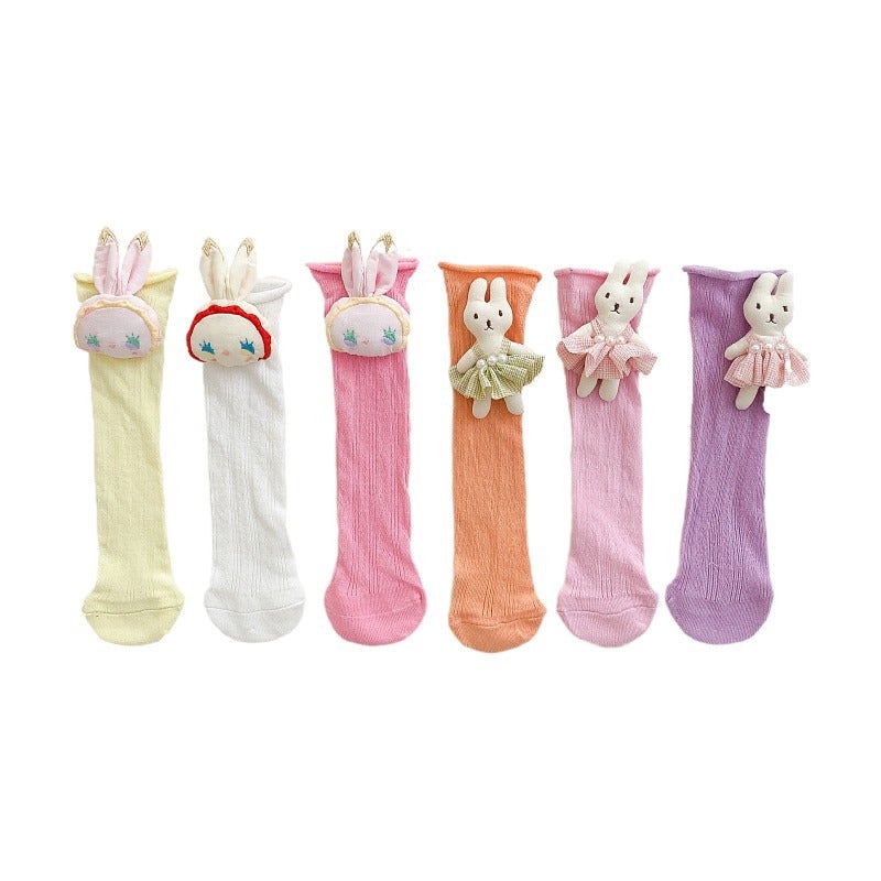 Children's Cotton Mesh Mid-Calf Socks 3D Cartoon Rolled Edge - Image 1