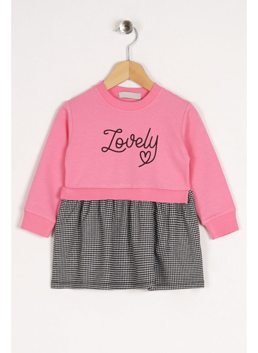 Zepkids - Girl Dark Pink Lovely Printed Skirt Plaid Dress - Image 1