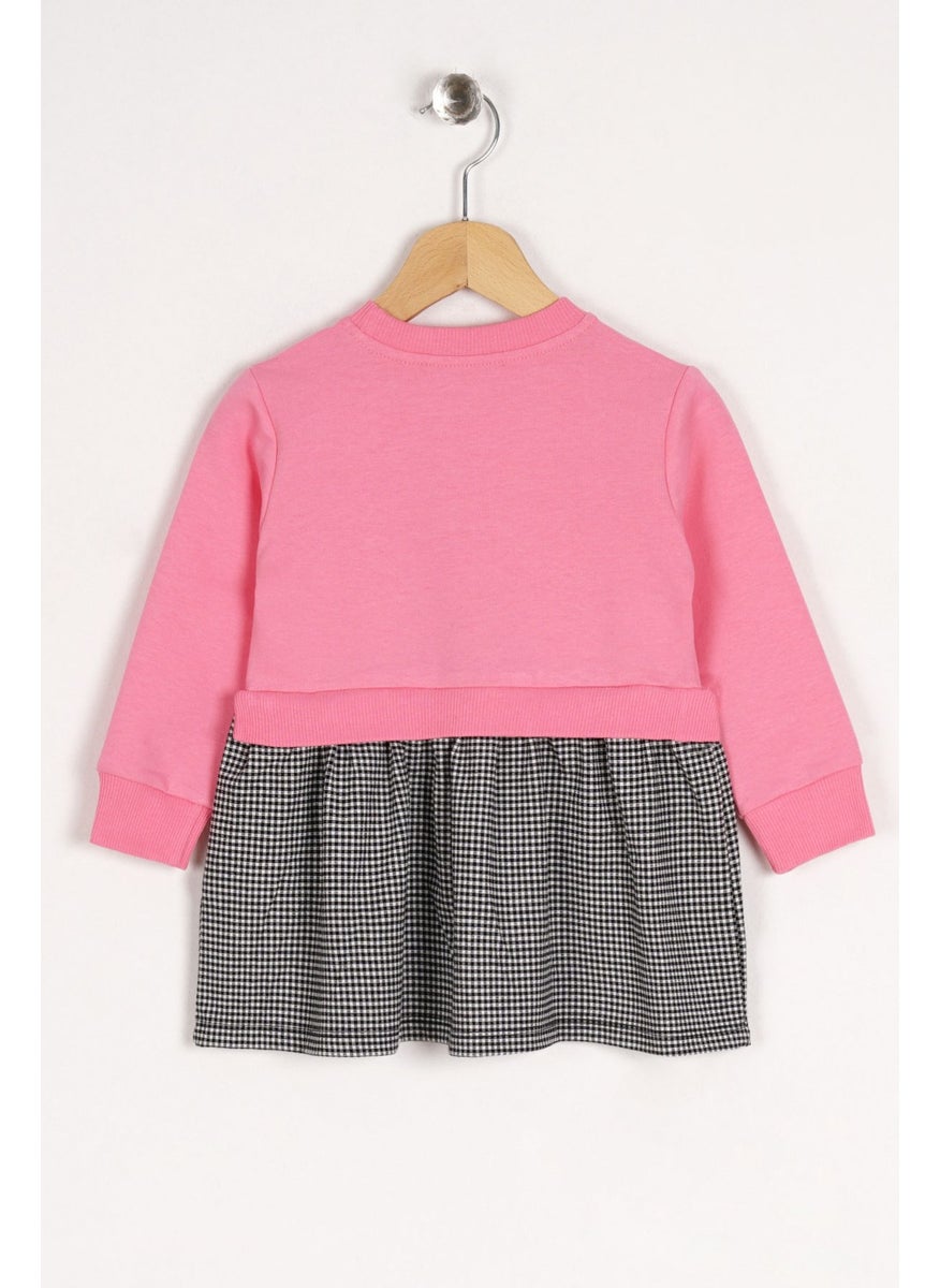 Zepkids - Girl Dark Pink Lovely Printed Skirt Plaid Dress - Image 1