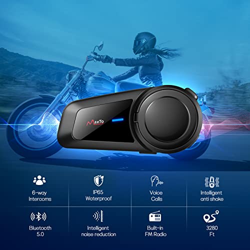 MAXTO Motorcycle Bluetooth Headset M2Motorbike Helmet Bluetooth 50 Headset 6Way 3280Ft Intercom Communication System with IP65 Waterproof CVC Noise Cancellation Stereo Music FM for All Helmets - Image 3