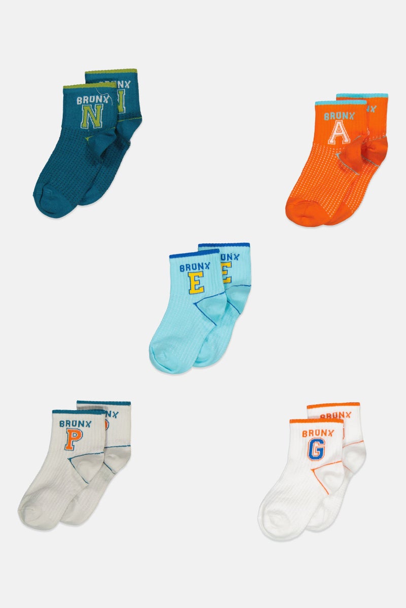 RBX Kids Boy 5 Pairs Graphic Printed Quarter Active Socks, Multicolor - Image 1