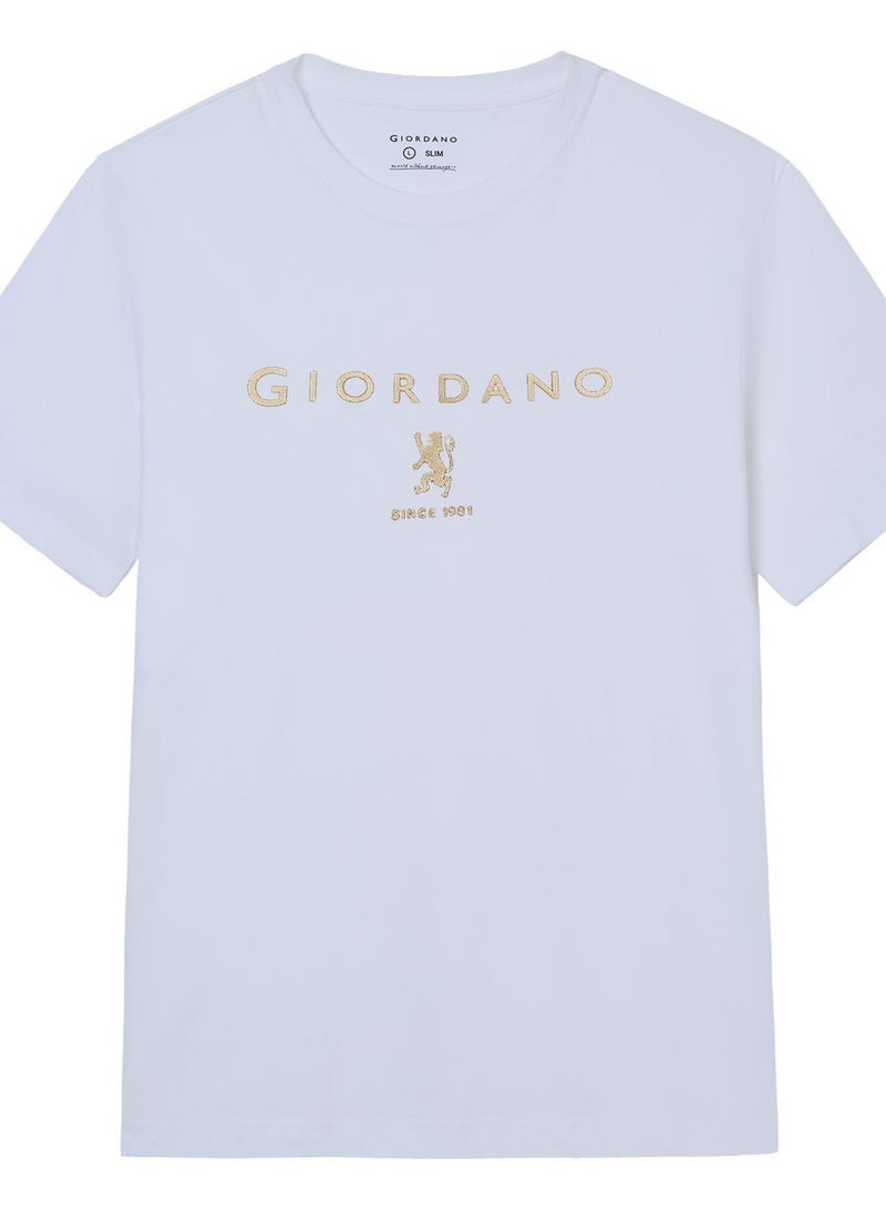 GIORDANO Men’s Slim Cotton Crew Neck Signature Print Tee - Image 2