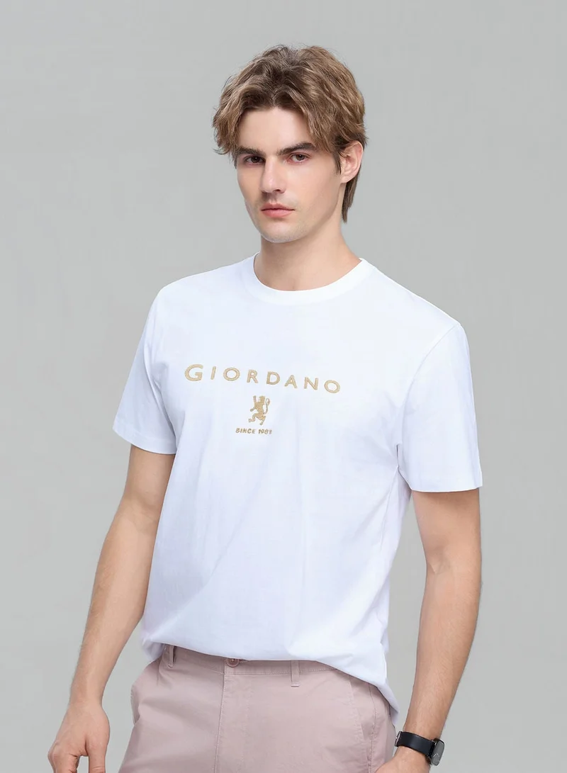 GIORDANO Men’s Slim Cotton Crew Neck Signature Print Tee