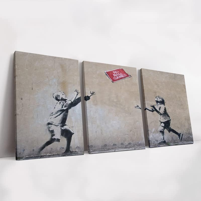 KAWAHONE Abstract Canvas Wall Art-Banksy Wall Art-Banksy No Ball Games Graffiti & Street Art Urban for Living Room, Bedroom, Office-24x36 Inchx3pcs - Image 1