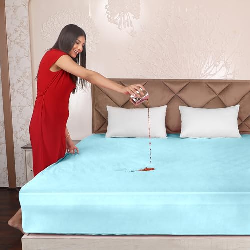 AVI Terry Cotton Ultra Soft Waterproof Bed Mattress Protector Queen Size 78x60 inch | Breathable Washable Elastic Fitted Mattresses Cover for Queen Size Bed (6.5x5 feet, Sky Blue - Fit On 2-10 Inch) - Image 1