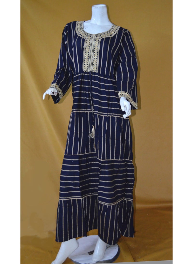 زينة فستان ماكسي نسائي مطبوع بأسلوب بوهيمي - قماش فيسكوز وريون ناعم - تطريز أنيق عند الصدر وجلابية بأكمام طويلة - Image 4