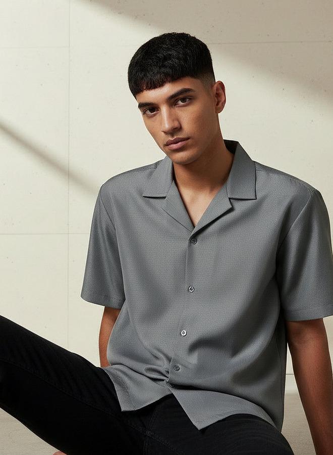 Splash FAV Men Regular Fit Camp Collar Textured Short Sleeves Shirt - Image 5