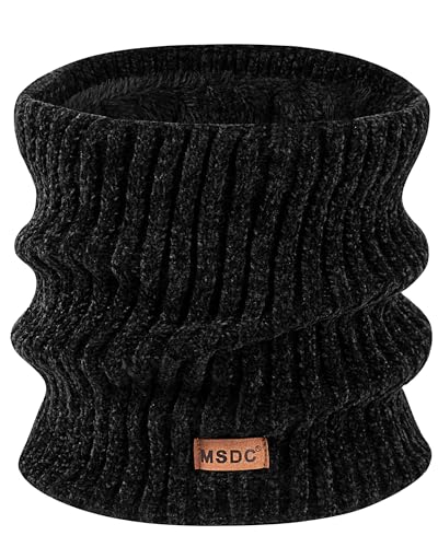 MSDC Winter Scarf for Women Neck Gaiter Warmer Chenille Fleece Face Mask Covering for Cold Weather Gifts Black - Image 1