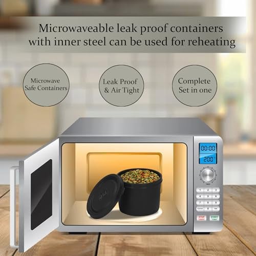 inKitch Microwave Safe Lunch Box Set with Bag | 3 Stainless Steel Inner Containers & 1 Steel Bottle | Leakproof Tiffin Box for Office, School, College | Durable, Easy to Carry, Black - Image 3