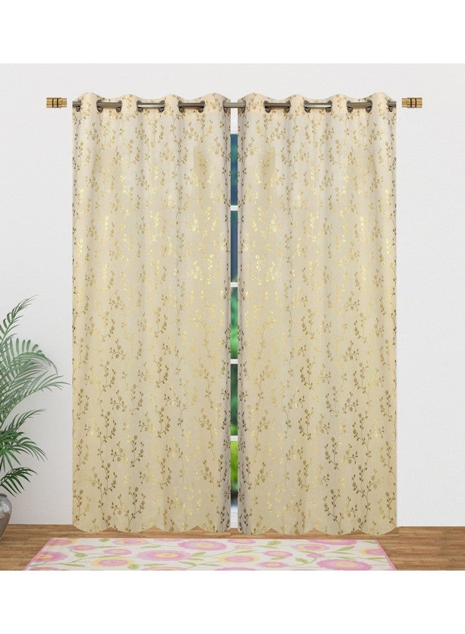 FABDRAPE ستائر مصممة من قماش مخمل ثقيل فاخرة مظهرها يحجب الضوء مزخرفة بالأزهار شبه شفافة مع حلقات 7 أقدام للباب، كريمي، عبوة من 2 قطعة - Image 1