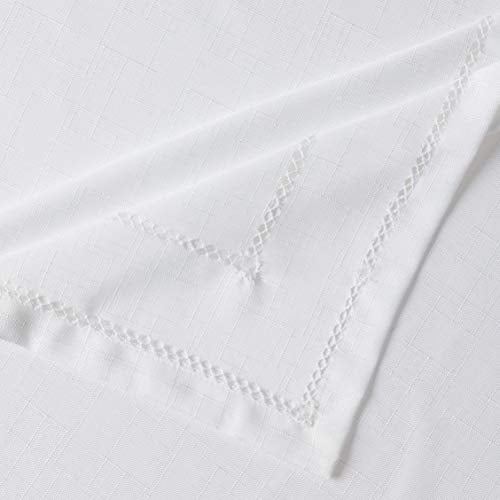 Violet Linen Hem Stitch Embroidered Vintage Design Tablecloth White 68" by 140" Oblong/Rectangle - Image 3