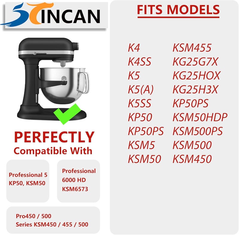 XINCAN ملحق خفق سلكي من الفولاذ المقاوم للصدأ 6 أسلاك من طراز K5A لخلاط KitchenAid من نوع رفع الوعاء سعة 5 كوارت، بديل خفاقة من الفولاذ المقاوم للصدأ لخلاط Kitchen Aid، آمن للغسيل في غسالة الأطباق، خفاقة للبيض والكريمة الثقيلة. - Image 4