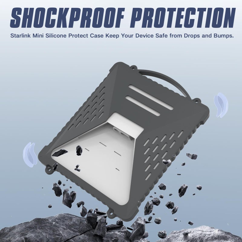 Acover Starlink Mini Protective Cover,Liquid Silicone Case for Starlink Mini Accessories Satellite Dish Waterproof & Anti-Scratch Cover with Handle & Hook Perfect for Outdoor Travel RV/Camping(Gery) - Image 3