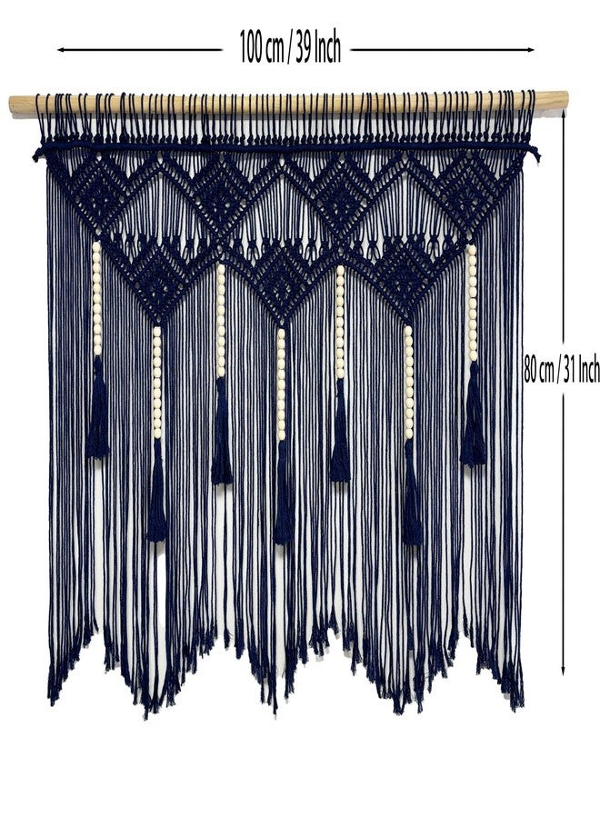 Youngeast Large Macrame Wall Hanging Boho Woven Tapestry Bohemian Macrame Wall Decor Handmade Tassel Tapestry Home Decoration for Bedroom Living Room 39"X31" (Wood Dowels Not Included) (Navy) - Image 5