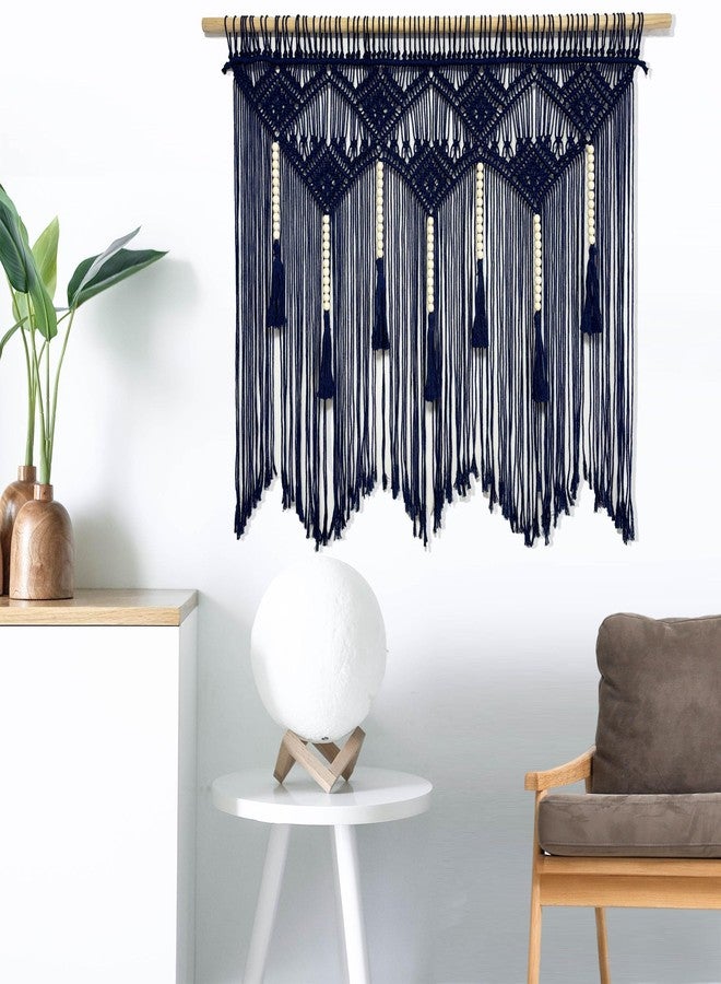 Youngeast Large Macrame Wall Hanging Boho Woven Tapestry Bohemian Macrame Wall Decor Handmade Tassel Tapestry Home Decoration for Bedroom Living Room 39"X31" (Wood Dowels Not Included) (Navy) - Image 4