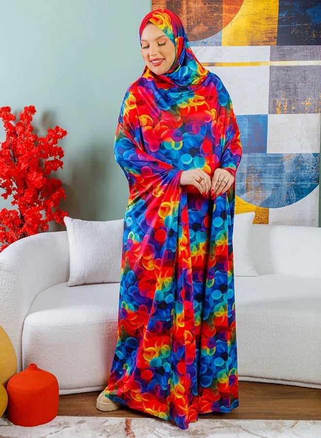 Zmurud Practical  Kuwaiti Jersey prayer dress  with headscarf- Printed from zmurud fashion  - Image 2