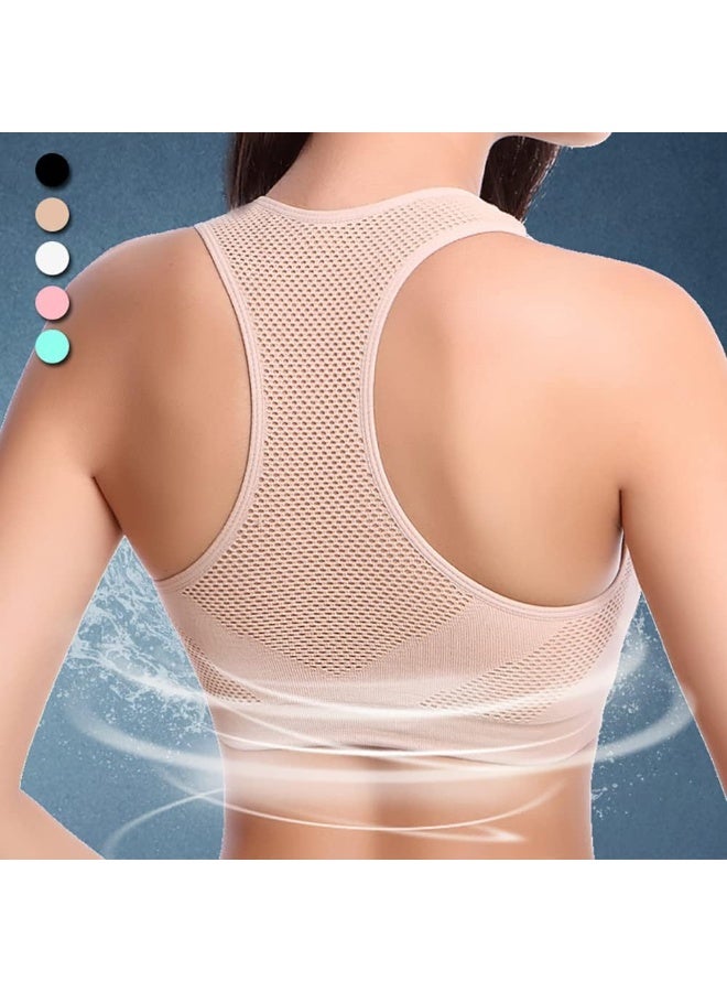 Rubik Sports Bra for Women Padded Push Up Racerback Seamless High Impact Shockproof Quick Dry Bra for Yoga Gym Training Running Workout Fitness (Medium, Beige) - Image 2