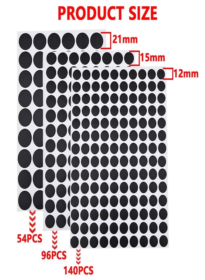 Cranviech 290 Pcs Screw Hole Cover Stickers, PVC Screw Hole Cover Caps, 3 Sheets 12mm 15mm 21mm Self-Adhesive Dustproof Sticky Decals, for Wood Furniture Cabinet (Black) - Image 2