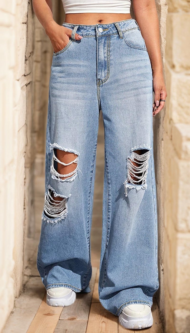 BestGirl Women's Wide Leg Jeans High Waist Baggy Loose Boyfriend Jeans Denim Pants Y2K - Image 3