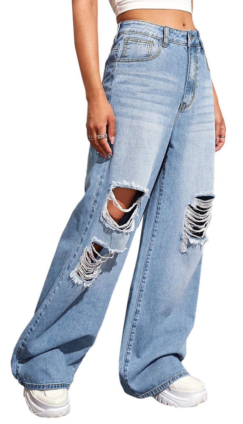 BestGirl Women's Wide Leg Jeans High Waist Baggy Loose Boyfriend Jeans Denim Pants Y2K - Image 4