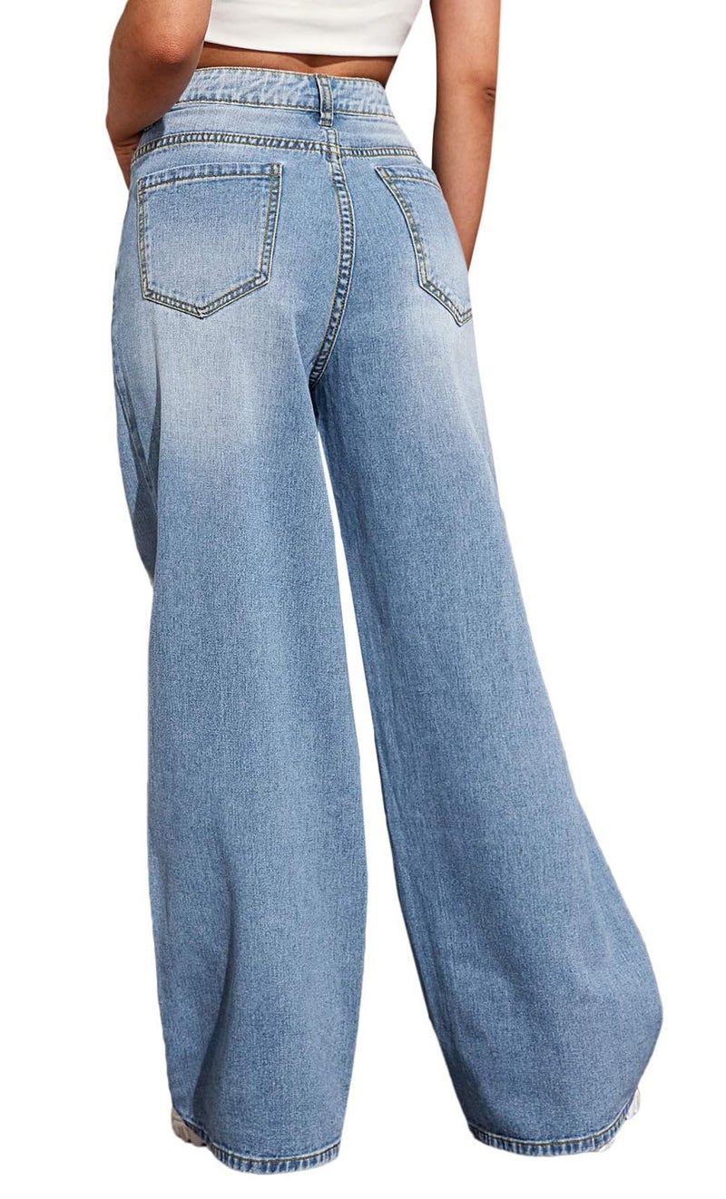 BestGirl Women's Wide Leg Jeans High Waist Baggy Loose Boyfriend Jeans Denim Pants Y2K - Image 2