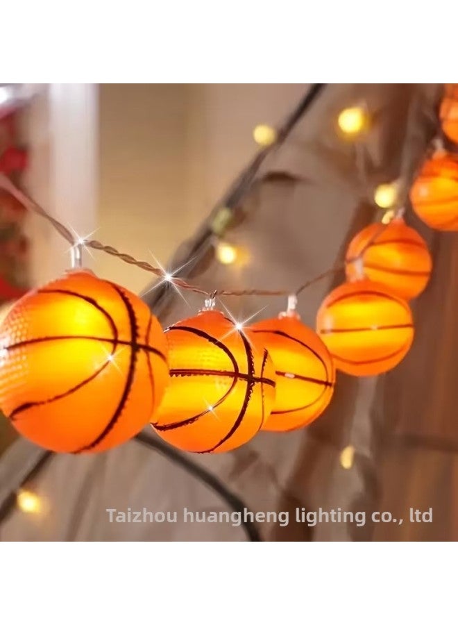 2026 World Cup Theme Scene Decoration Atmosphere Setup – Light Source Power: 8-function battery box - 6 meters 40 lights; Light Color: Basketball - Warm Light - Image 1
