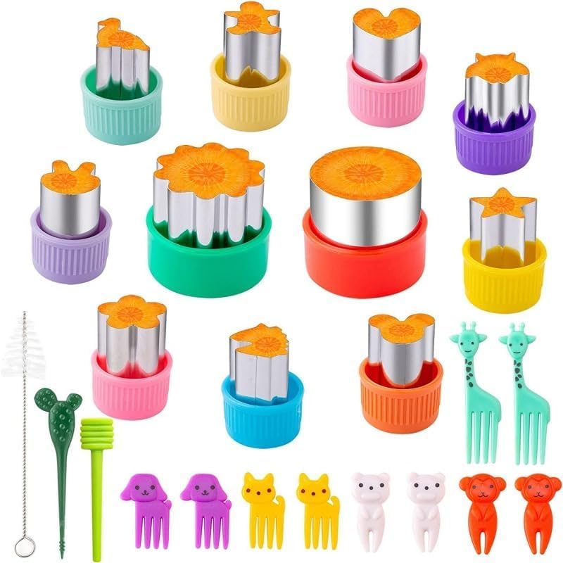 CLOSAL Vegetable Cutter Shapes Set 24Pcs Cookie Cutters Shapes Set SetMini PieFruit and Cookie Stamps MoldCookie Cutter Decorative Food Stainless Steel Fruit Cutter with Food Picks - Image 1