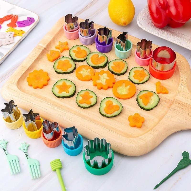 CLOSAL Vegetable Cutter Shapes Set 24Pcs Cookie Cutters Shapes Set SetMini PieFruit and Cookie Stamps MoldCookie Cutter Decorative Food Stainless Steel Fruit Cutter with Food Picks - Image 3