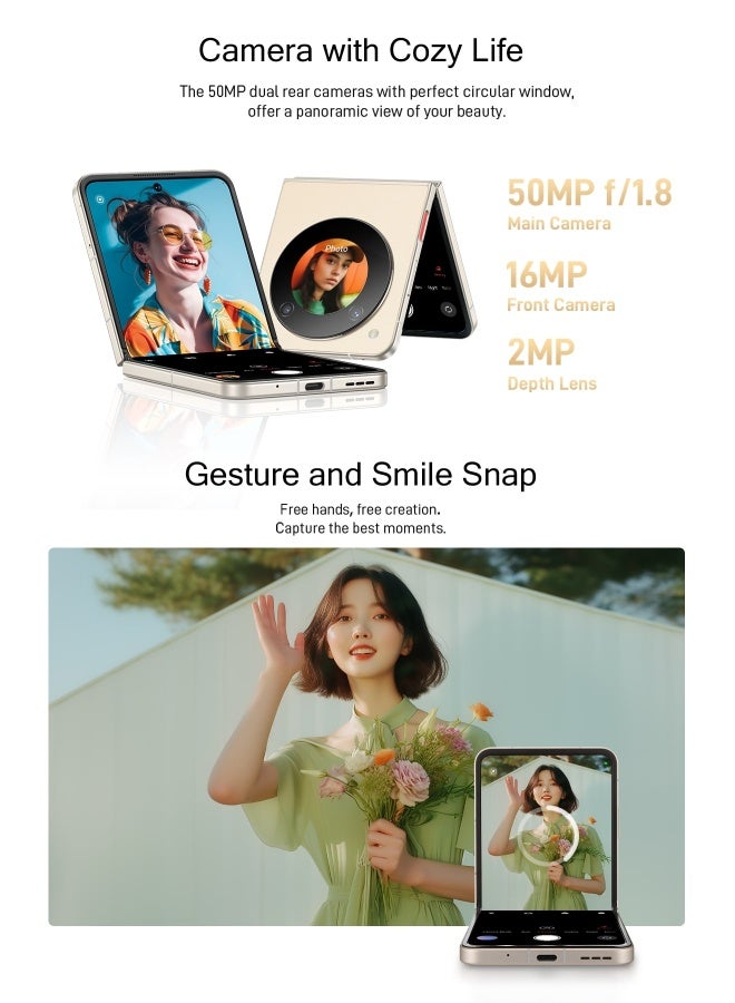 نوبيا هاتف فليب ثنائي الشريحة كوزميك بلاك 8GB+10GB RAM 256GB 5G - النسخة الدولية - Image 4