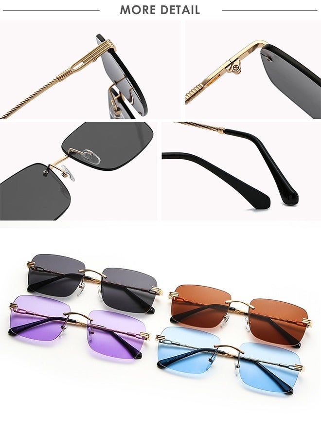 CIKJUK Rimless Sunglasses Women Men Metal Frame Sun Glasses Rectangle Men's Women's Sunglass Retro Eye Glasses Frameless for Mens Sun Glas UV Protection Shades Brown - Image 3