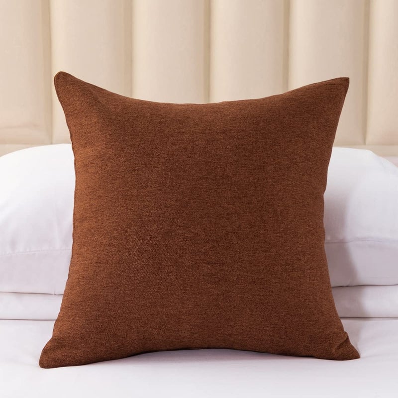 AMBERIS 2 Pillowcases 4545cmWithout Insert Brown Imitation Linen Decorative 2 Pillowcases Without Insert for Home Hotel