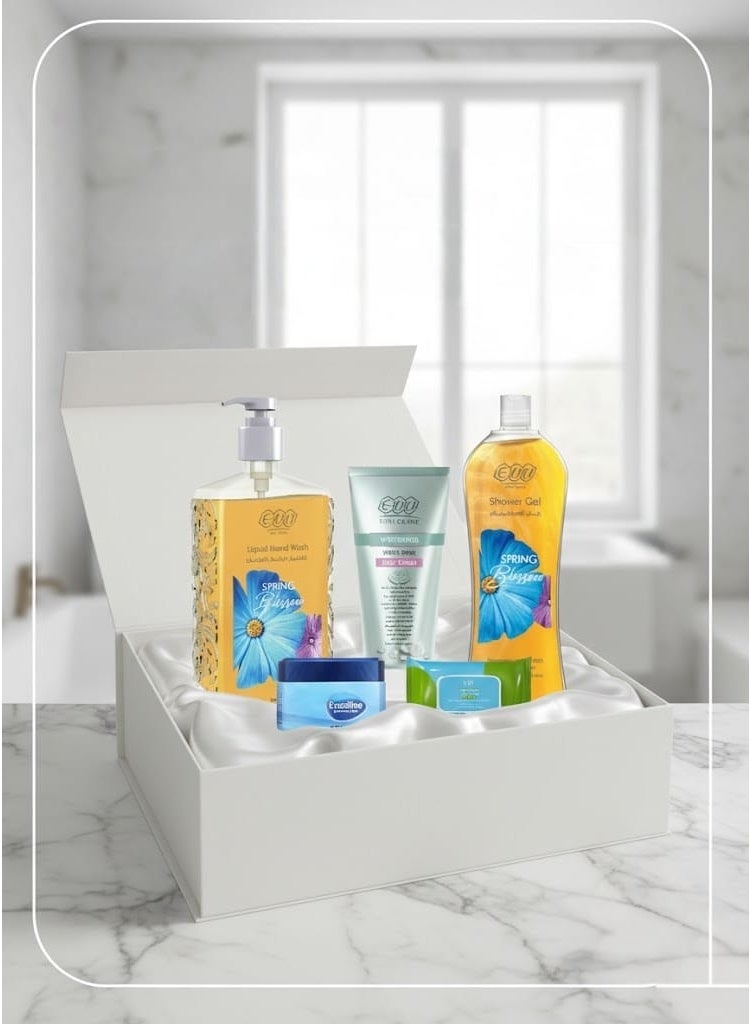 Eva Daily Body Care Package – 1 Liter Shower Gel Blossom Spring + Body Cream + Hand Wash Blossom Spring + Vaseline + Wet Wipes. - Image 1