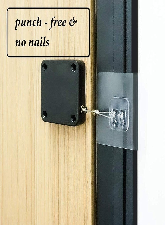 LAVNIK 2 Pc Punch Free Self Adhesive Retractable Automatic Self Closing Sliding Window Door String Steel Rope Closer DIY Tool with Screw Option, Closer Door for Internal, Home, Storm (Black) - Image 4